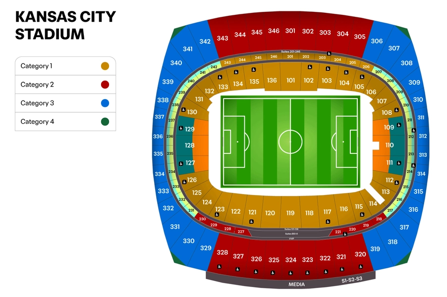 Stadium map — USA, Kansas City, Arrowhead Stadium